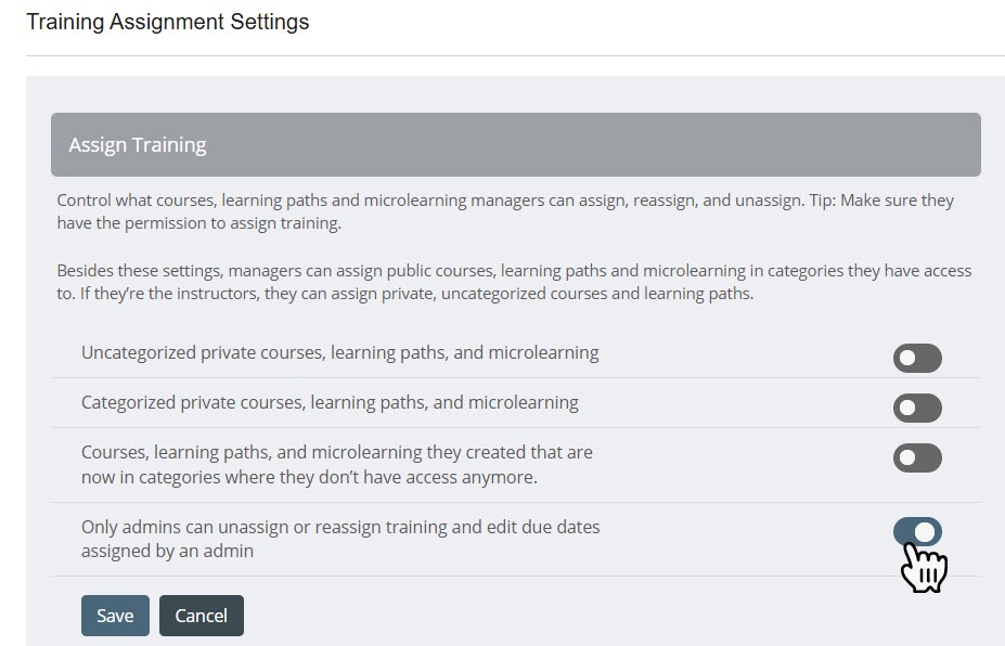 Only admins can unassign or reassign training and edit due dates assigned by an admin.jpg