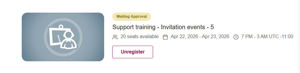 Example of the Pending approval status tag on an event card