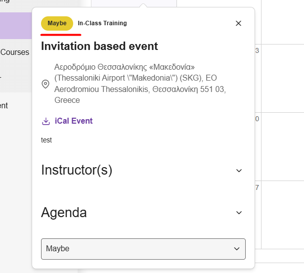 Example of the Maybe status tag on an event card